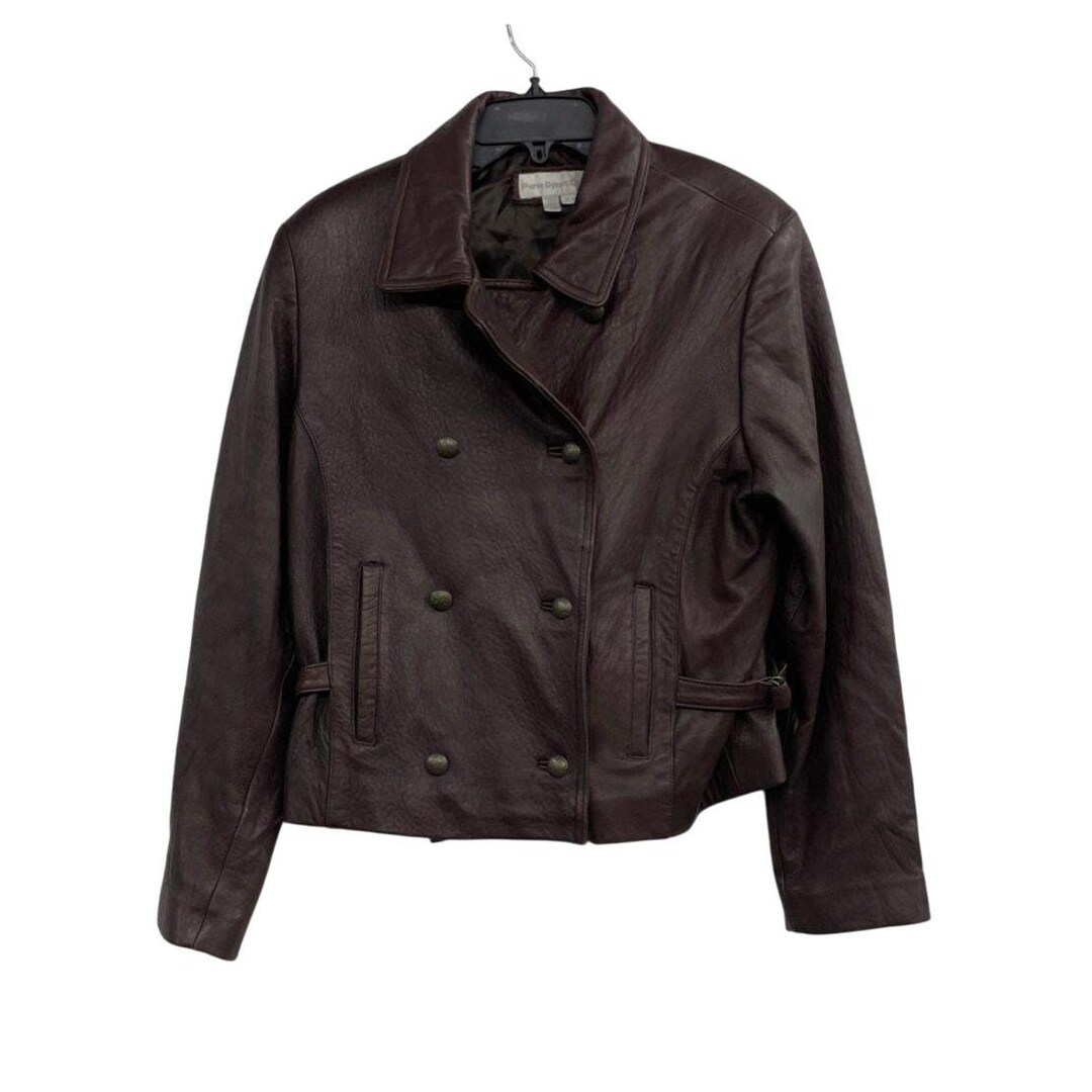 Paris Sport Club Brown Leather Bomber Jacket Women's M Vintage 90s