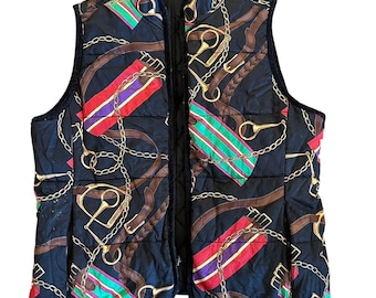 Chaleco acolchado reversible con estampado ecuestre de Ralph Lauren - Diseño de cadena negra y dorada - Mujer