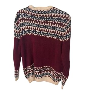 Eptison Fair Isle Knit Sweater in Burgundy, Size M image 2