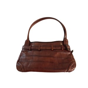 Vintage Brighton Brown Croc Embossed Leather Satchel Heart Lock Double Handle image 4