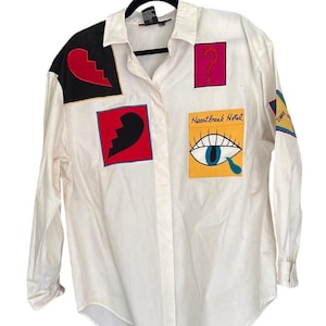 Vintage 1990 IB Diffusion Lieber John bestickt Neuheit Shirt Pop Art Patches