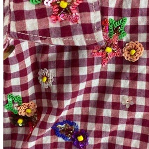 Women’s XS Maeve Red Gingham Sequin Beaded Shirt Anthropologie Size 4 image 5