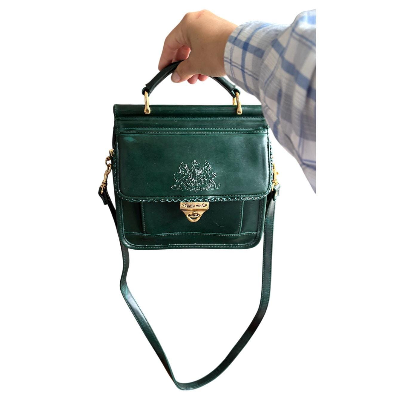 Women's Vintage Emerald Green Leather Top Handle Crossbody Bag