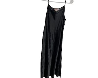 treesha silk dress Vintage TREESHA Silk Chemise Nightgown Black Slip Dress Lace Trim Sz XL