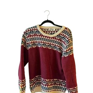 Eptison Fair Isle Knit Sweater in Burgundy, Size M image 4