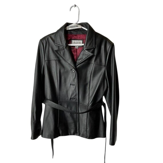 Women's M Wilsons Leather Maxima Black Belted Jacket Soft Real