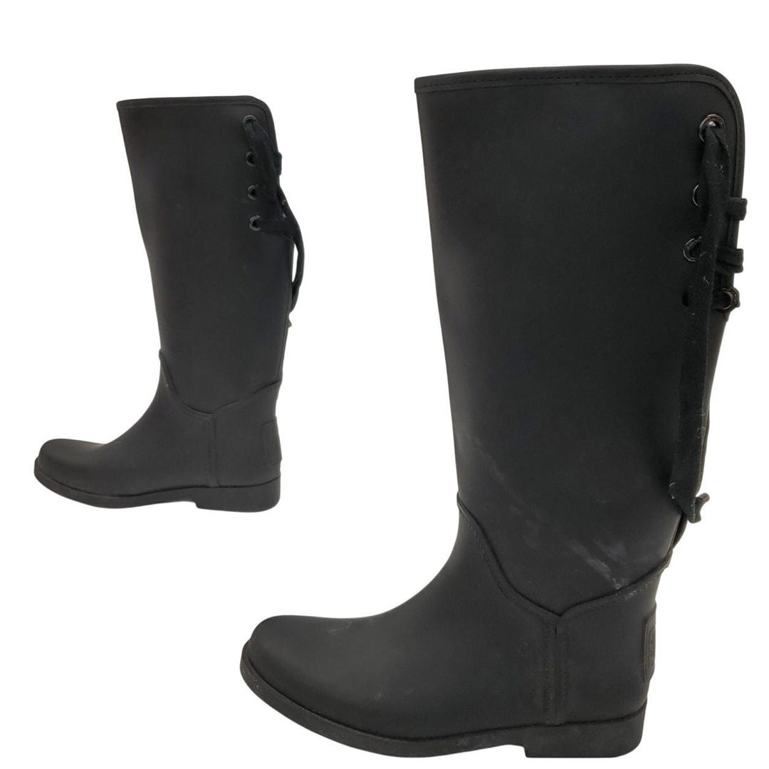 Coach Tristee Back Lace-up Rain Boots Black 10