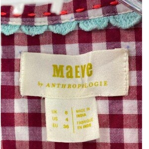 Women’s XS Maeve Red Gingham Sequin Beaded Shirt Anthropologie Size 4 image 2
