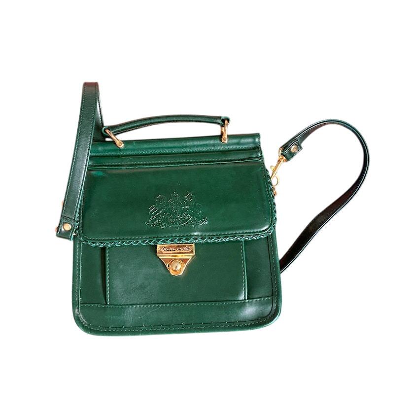 Women's Vintage Emerald Green Leather Top Handle Crossbody Bag