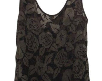 Vintage jaren 90 Andres zijde burnout fluwelen tanktopblouse met bloemenprint S