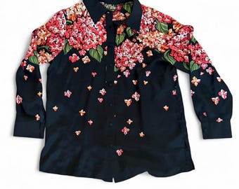 Women's M Vintage Bob Mackie Wearable Art Silk Floral Blouse NWT