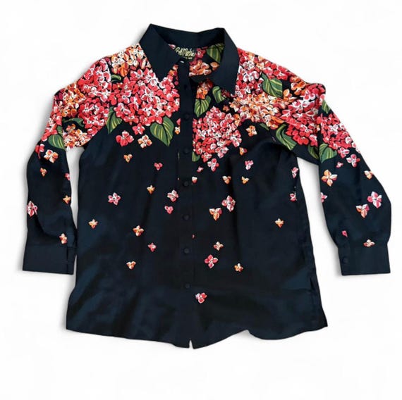 Women's M Vintage Bob Mackie Wearable Art Silk Floral Blouse NWT