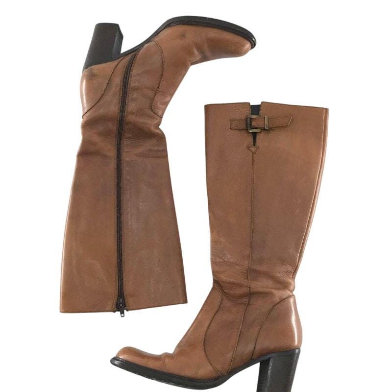 Buy Vera Gomma 90s Brown Leather Tall Block Heel Boots Online in