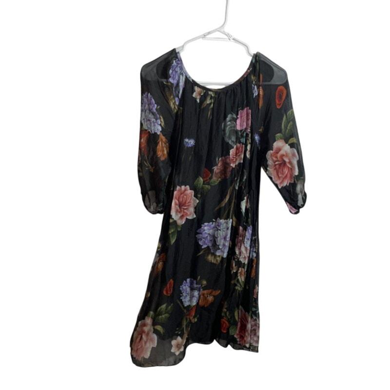 Women's XS Bellambra Italy Silk Floral Puff Sleeve Mini Dress  Black - Etsy