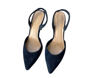 Saks Fifth Avenue Danica Black Suede Slingback Kitten Heel Pointy Toe Size 8