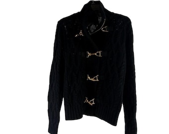 Suéter Ralph Lauren de punto trenzado negro con cierre de bombero para mujer - M