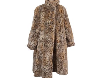 Vintage St. John Collection Marie Gray Faux Fur Leopard Coat 12