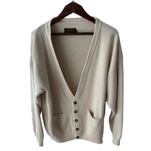 Suéter tipo cárdigan de punto color crema de Eddie Bauer vintage - XL - Pequeño defecto