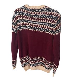 Suéter unisex Eptison Vintage 100 % algodón Fair Isle de punto burdeos y crema, talla M imagen 3