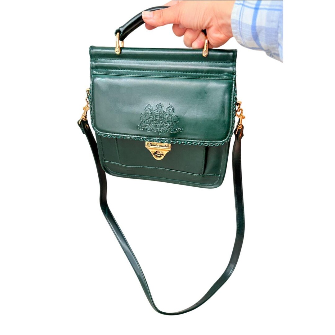 Women's Vintage Emerald Green Leather Top Handle Crossbody Bag