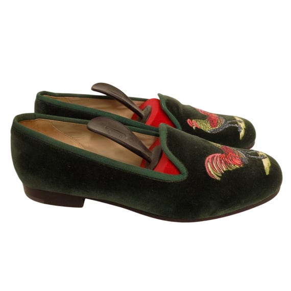 Stubbs and Wootton Green Velvet Shoes, Rooster 6.5 - Etsy display picture 3