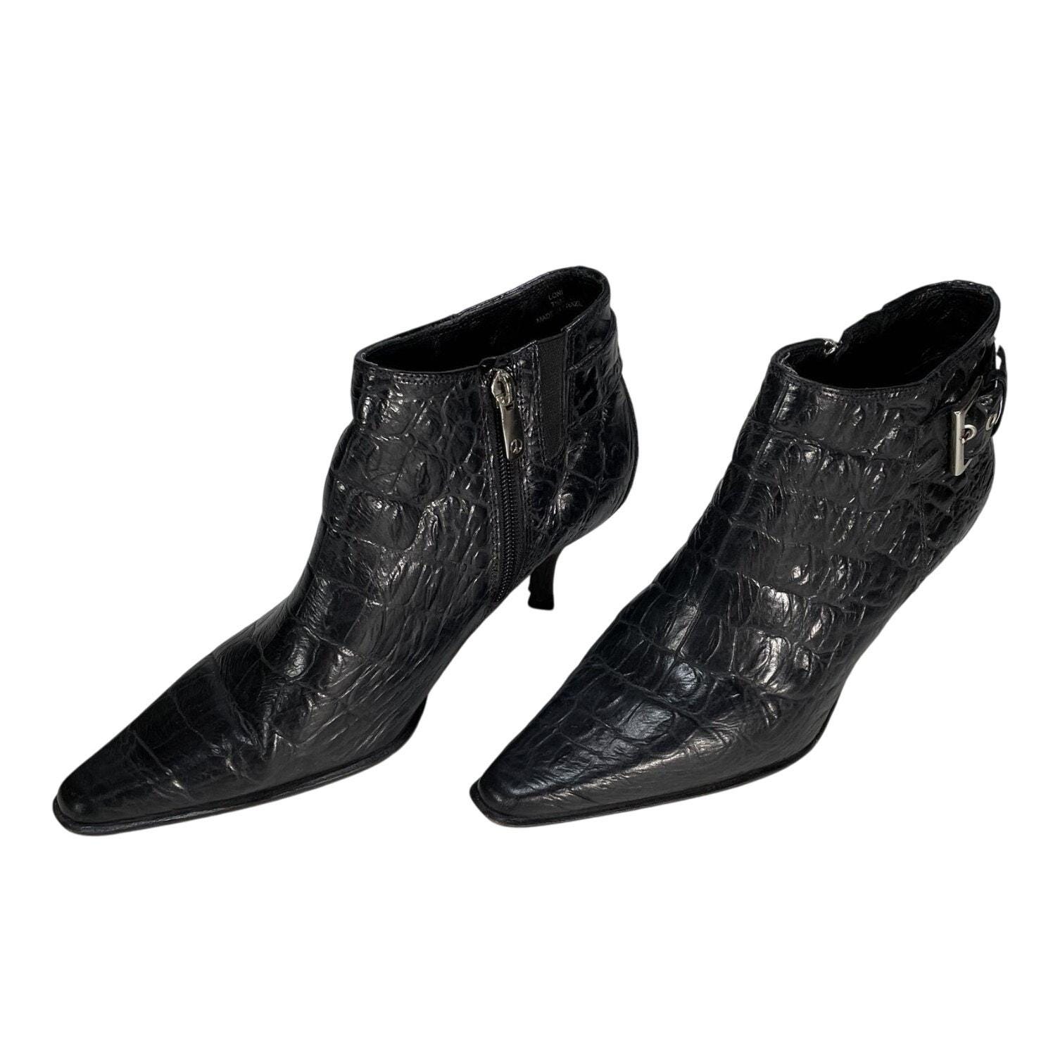 Vintage Donald Pliner Croc Embossed Black Boots 7.5 - Etsy 