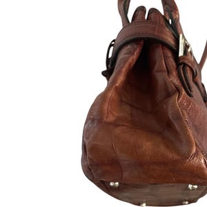 Vintage Brighton Brown Croc Embossed Leather Satchel Heart Lock Double Handle image 3