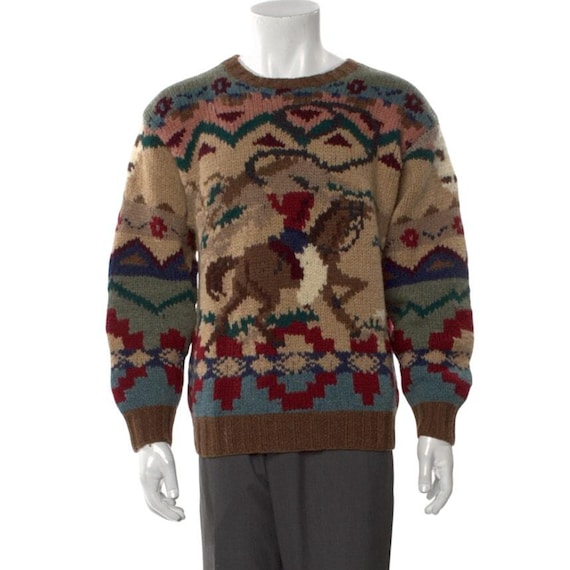 Vintage Polo Ralph Lauren Hand Knit Wool Equestrian Horse Sweater