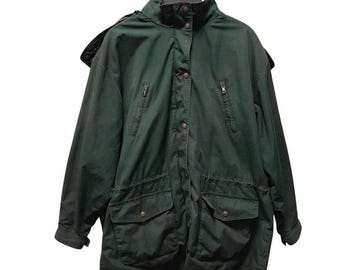 Women’s XL Eddie Bauer Green Hooded Jacket Wool Lined Vintage Outdoor Coat