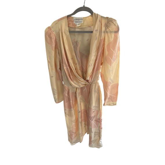 argenti silk dress Vintage I. Magnin Argenti Silk Wrap Dress Blush Peach Abstract Print  Pockets