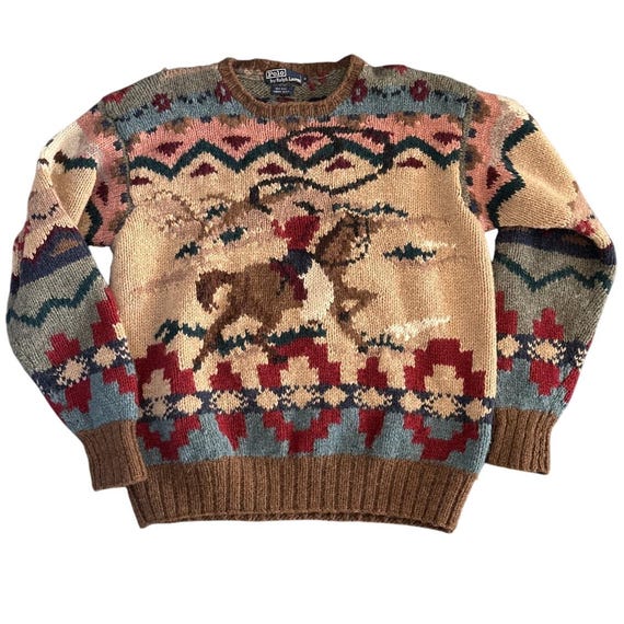 Vintage Polo Ralph Lauren Hand Knit Wool Equestrian Horse Sweater
