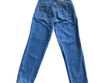 Vintage Levi's 551 Jeans aus den 90er Jahren, Größe 28, mit Blumenstickerei, schmal zulaufend