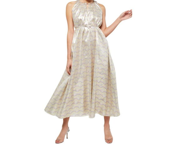 lame midi dress Elliette Stella Silk-Blend Gold Lame Midi Dress Size S NWT