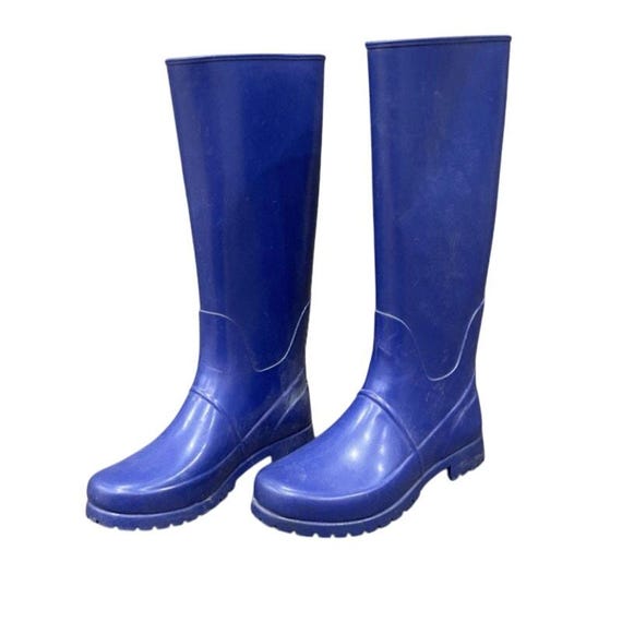 Women's 8B Ralph Lauren Blue Rubber Rain Boots Tall Waterproof