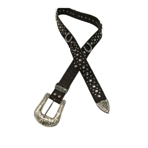 Rhinestone Western Leather Belt Size M Nocona Horseshoe  display picture 2