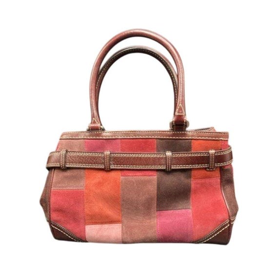バッグ Coach patchwork suede leather bag y2k Coach Legacy Patchwork Suede & Leather Satchel Bag Burgundy