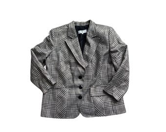 Vintage Valentino Miss V Glen Plaid Wool Blazer IT50 Gold Metallic Italy