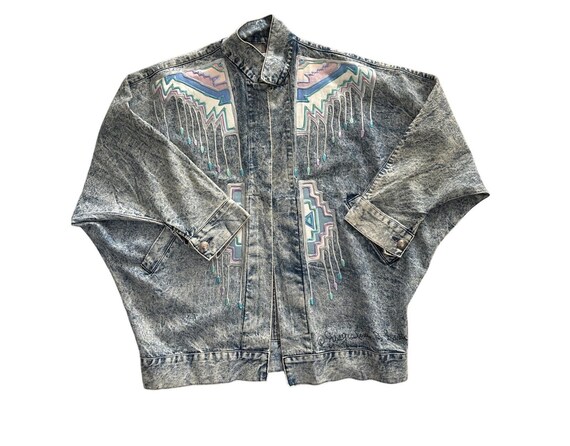Vintage Southwestern Denim Jacket Wearable Art Oversized