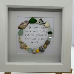 Sea Glass Art Frame Zitat Lieblingsweg zum Strand. Shell Art Home Dekor. Einzigartiges Original Kunstwerk. Kornische Küstenstrand Kunst