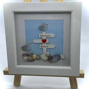 Moldura de vidro marinho para arte em Cornwall, sinalização, gaivota, moldura de vidro marinho. Decoração para casa. Presente de arte original e exclusivo da Cornualha. Presente de arte de praia.