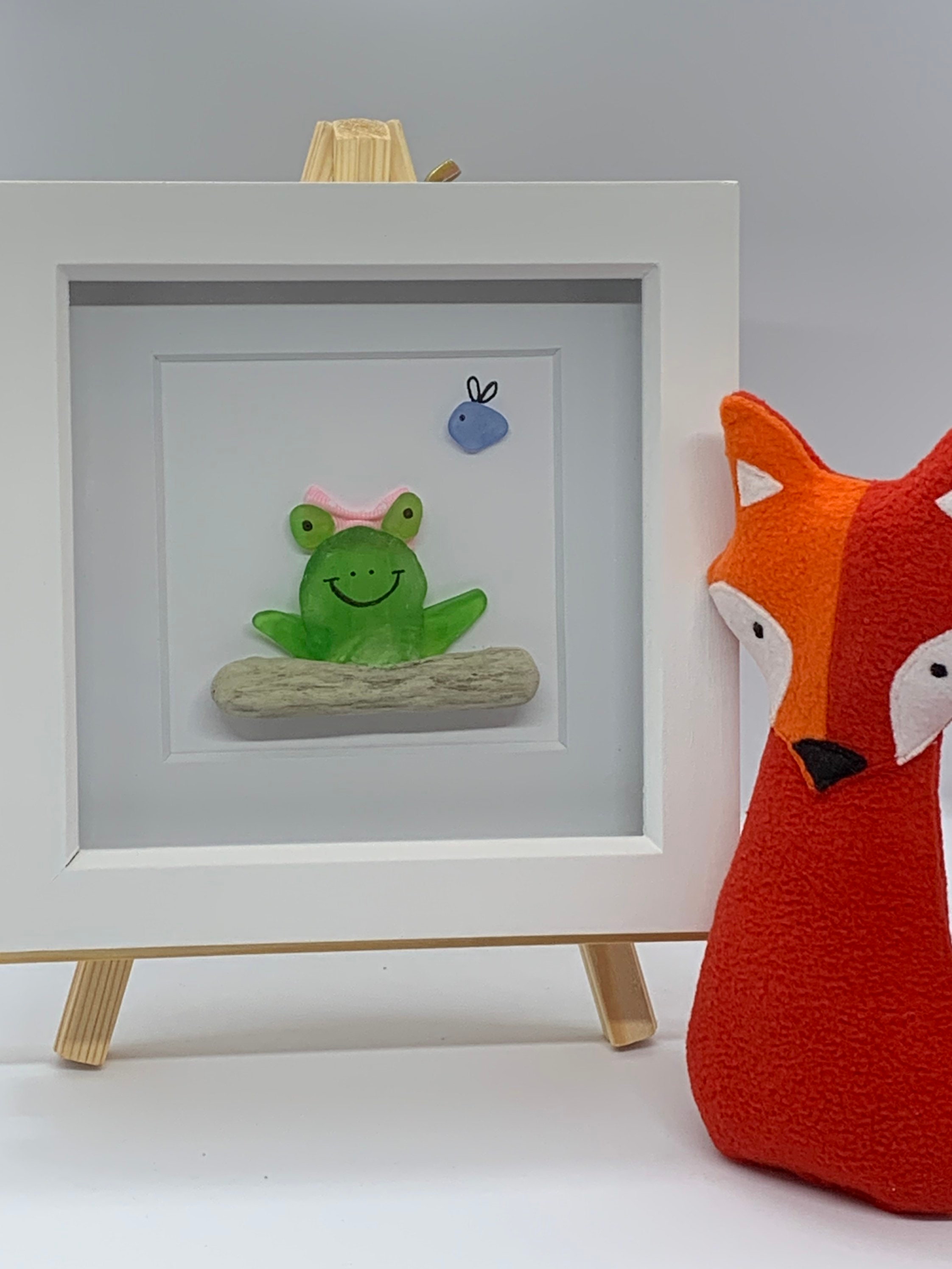 Sea Glass Art Frame Frog Sea Glass Art. Framed Home Decor Frog Etsy