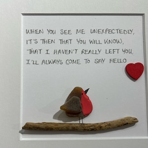 Sea Glass Art Frame Robin Birds Cornwall Driftwood Art. Framed Quote Home Decor Robins  When You See Me Seaglass Gift