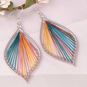 Rainbow Earring Multicolour String Feather Leaf Drop Dangle Earring - *** Various Styles *** FREE UK P&P