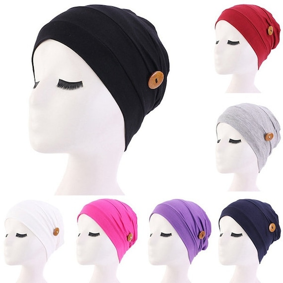 Chemo Beanie Headwear Hat Cotton Beanie Hat with buttons to hold face mask Soft Cotton Cap Turban Head Wrap Hair Scarf