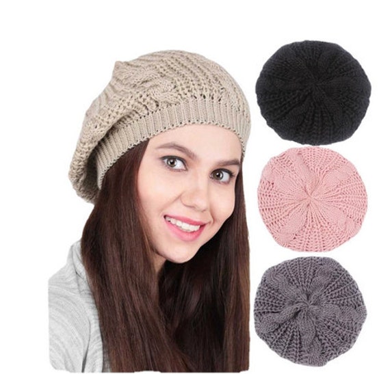 Beret Beanie Hat Cap Knitted Beret Style Cap in Grey Pink Red Faux Wool  Cotton Mix FREE UK P&P - Etsy