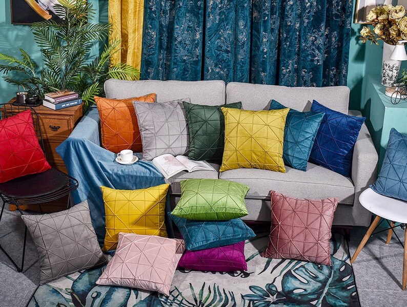 Velvet Velour Cushion Cover Luxury Geometric Ultra Soft Etsy