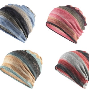 Chemo Beanie Headwear Hat Stripe Cap Stretch Super Soft Multifunctional Bandana Slouch - Free UK P&P
