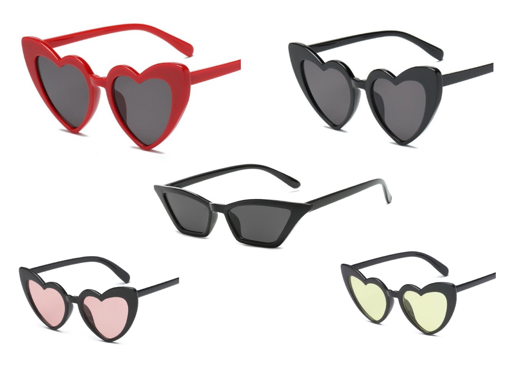 Heart Sunglasses Love Heart Cat Eye **Various Colours** 40's 50&#…