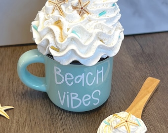 Faux Whipped Beach Mug with Spoon: Summer Tiered Tray Decor