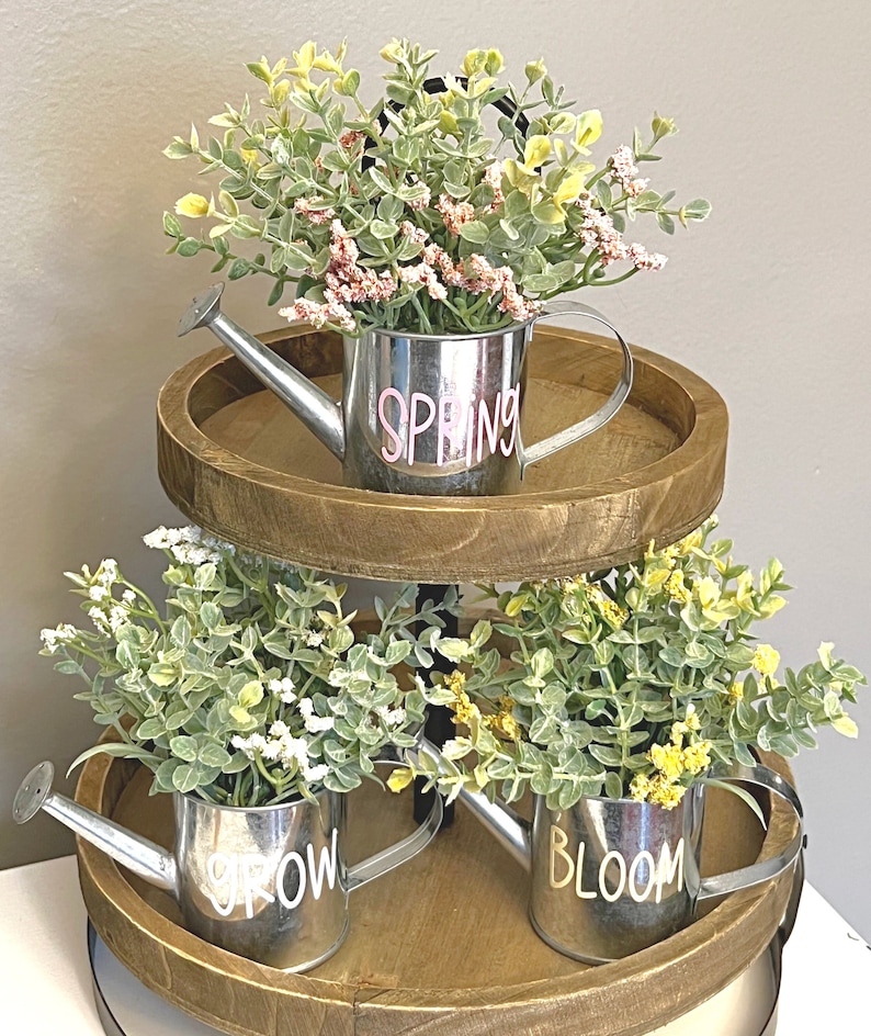 Miniature Watering Can With Artificial Flowers: Spring Tiered Tray ...